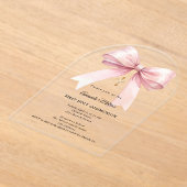 Pink bow cream girl First Communion arch アクリル招待状 (レイダウン)