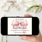 Pink bow cream Quinceanera Save the Date card セーブザデート
