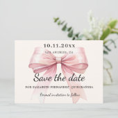 Pink bow cream Quinceanera Save the Date card セーブザデート (スタンド正面)