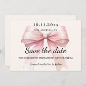 Pink bow cream Quinceanera Save the Date card セーブザデート (正面/裏面)