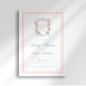 Pink Bow Crest Monogram Baby Shower 招待状