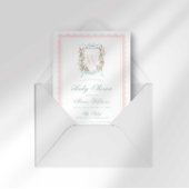 Pink Bow Crest Monogram Baby Shower 招待状