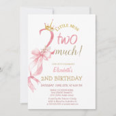 Pink Bow Crown Flowers Striped 2nd Birthday  招待状 (正面)