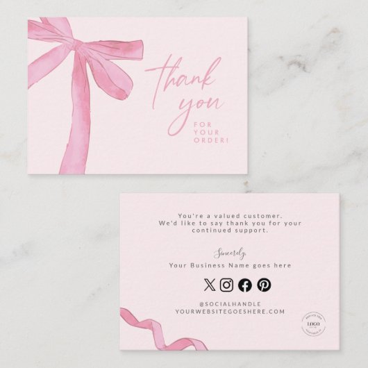 Pink bow Custom business Handlettering 名刺 (正面/裏面)