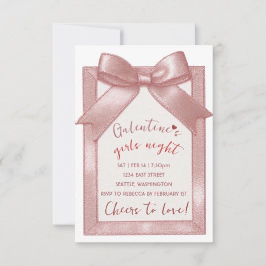 Pink Bow Custom Galentine's Party Invitation 出欠カード (正面)