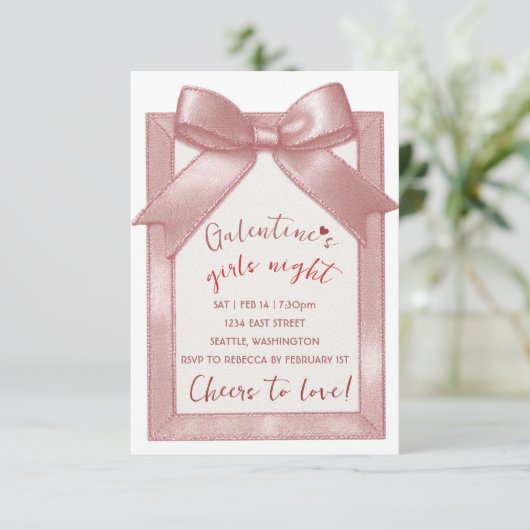 Pink Bow Custom Galentine's Party Invitation 出欠カード (スタンド正面)
