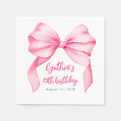 Pink Bow Cute Birthday Party スタンダードカクテルナプキン (正面)