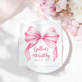 Pink Bow Cute Birthday Party スタンダードカクテルナプキン
