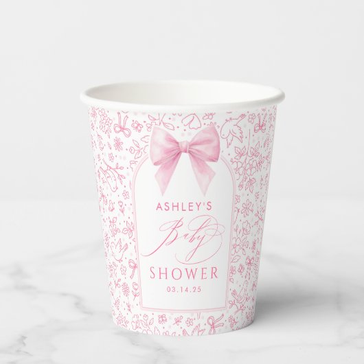 Pink Bow Cute Floral Arch Chinoiserie Baby Shower  紙コップ (裏面)