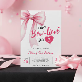 Pink Bow Cute Girls Birthday Party 招待状
