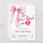 Pink Bow Cute Girls Birthday Party 招待状 (正面)