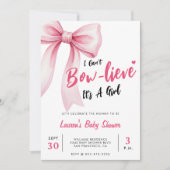 Pink Bow Cute It's a Girl Baby Shower 招待状 (正面)