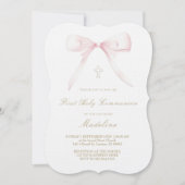  pink bow design First Holy Communion girl 招待状 (正面)