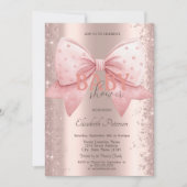 Pink Bow Diamonds Dust Rose Gold Baby Shower 招待状 (正面)