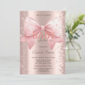 Pink Bow Diamonds Dust Rose Gold Baby Shower 招待状 (スタンド正面)