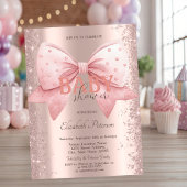 Pink Bow Diamonds Dust Rose Gold Baby Shower 招待状