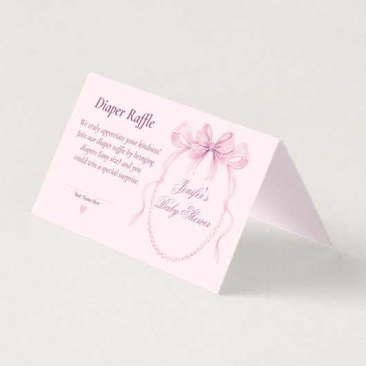 Pink Bow Diaper Raffle Card for Baby Shower (正面)