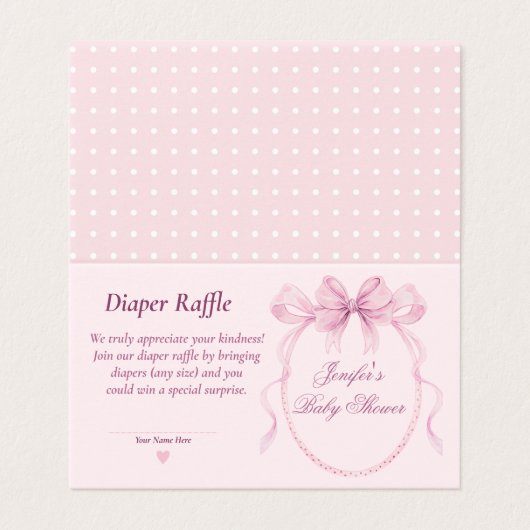 Pink Bow Diaper Raffle Card for Baby Shower (外部フラット)