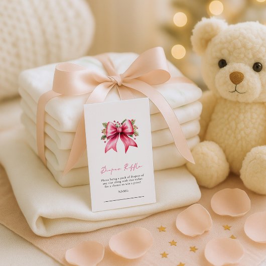 Pink Bow Diaper Raffle Christmas Baby Shower  エンクロージャーカード