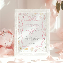Pink Bow Diaper raffle Wildflower Baby shower ポスター