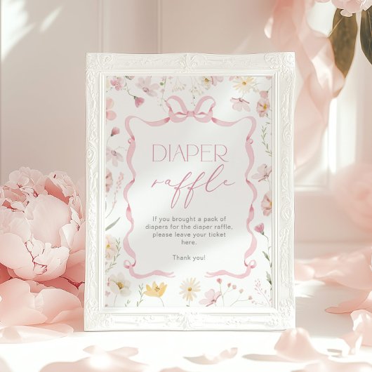 Pink Bow Diaper raffle Wildflower Baby shower ポスター