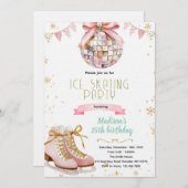 Pink bow disco ice skating party invitation 招待状 (正面/裏面)