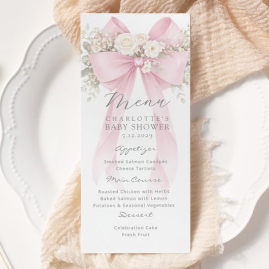 Pink Bow Elegant Baby Shower メニュー