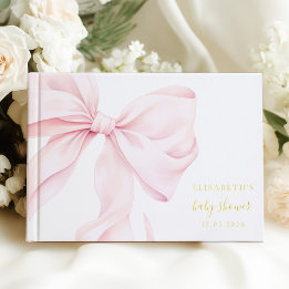 Pink Bow Elegant Baby Shower Gold ゲストブック