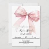 Pink bow elegant Birthday 招待状 (正面)