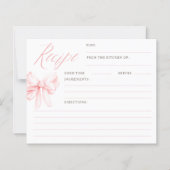 Pink Bow Elegant Bridal Shower Recipe Cards (正面)