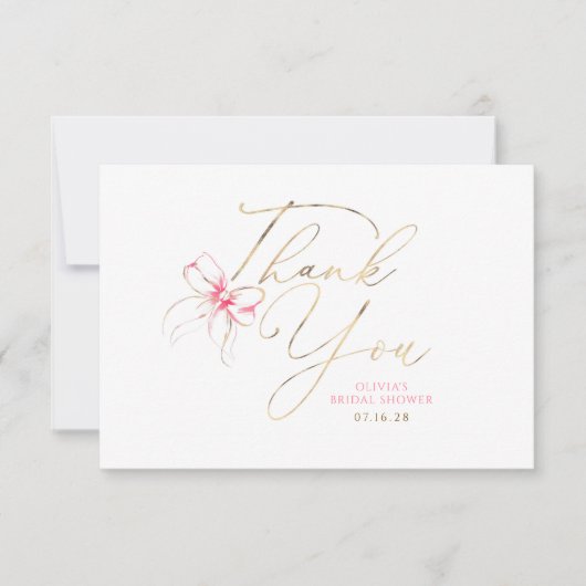Pink Bow Elegant Chic Whimsical Thank You Card サンキューカード (正面)