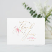 Pink Bow Elegant Chic Whimsical Thank You Card サンキューカード (スタンド正面)