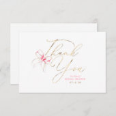 Pink Bow Elegant Chic Whimsical Thank You Card サンキューカード (正面/裏面)