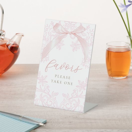 pink bow elegant favors sign 台座サイン (インサイチュ)