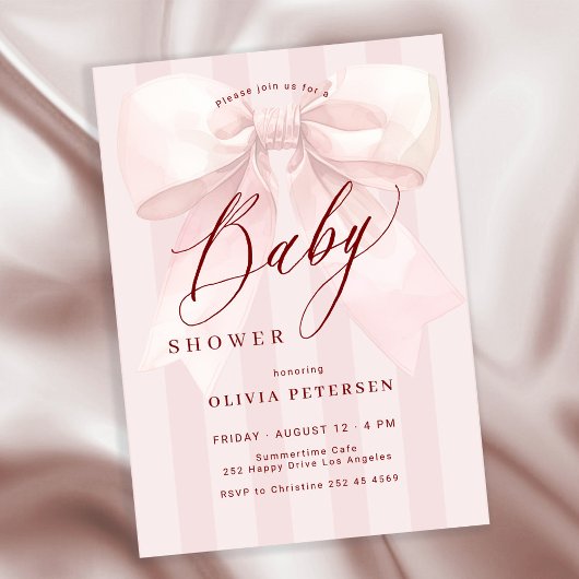 Pink bow elegant girl baby shower 招待状