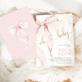Pink Bow Elegant Girl Baby Shower 招待状