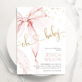 Pink Bow Elegant Girl Baby Shower 招待状