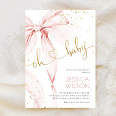 Pink Bow Elegant Girl Baby Shower 招待状
