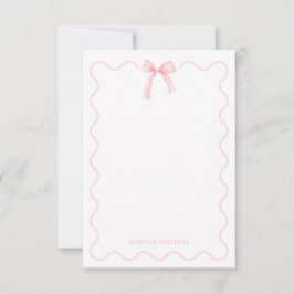 Pink Bow Elegant Girl Personalized Note Card ノートカード