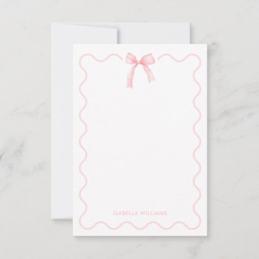 Pink Bow Elegant Girl Personalized Note Card ノートカード (正面)