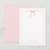 Pink Bow Elegant Girl Personalized Note Card ノートカード (正面/裏面)