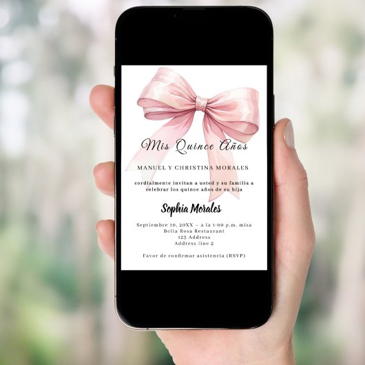 Pink bow elegant Quinceanera 招待状
