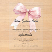Pink bow elegant Quinceanera luxury clear アクリル招待状 (正面)