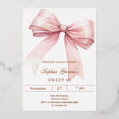 Pink bow elegant Sweet 16 rose gold 箔招待状 (正面)