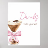 Pink Bow Espresso Baby Shower Drinks Sign ポスター (正面)