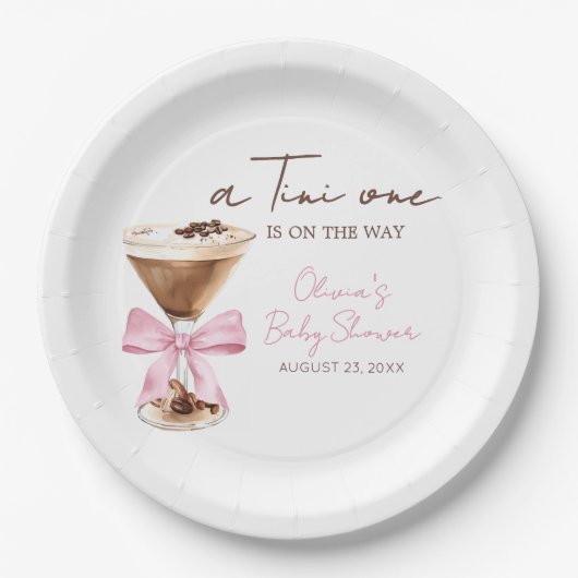 Pink Bow Espresso Martini Baby Shower ペーパープレート (正面)