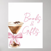 Pink Bow Espresso Shower Books and Gifts Sign ポスター (正面)