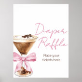 Pink Bow Espresso Shower Diaper Raffle Sign ポスター (正面)