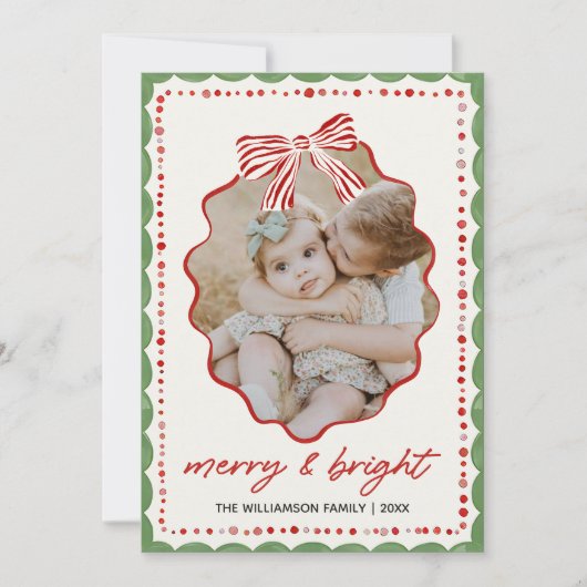 Pink Bow Family Photo Christmas Holiday Card シーズンカード (正面)