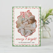 Pink Bow Family Photo Christmas Holiday Card シーズンカード (スタンド正面)